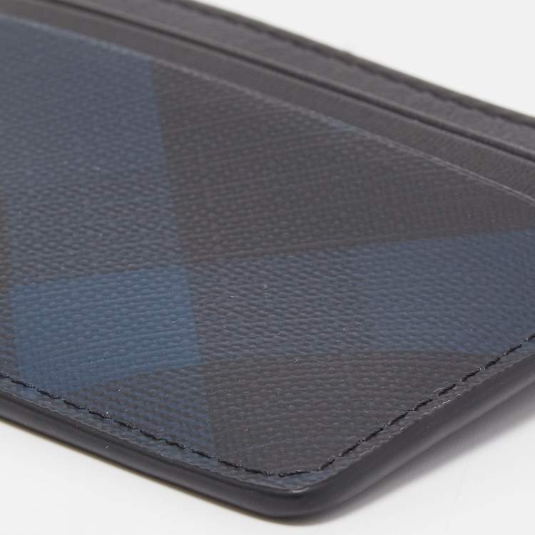 Pre Owned Burberry Navy Blue/Black London Check Canvas And Leather Sandon Card Holder