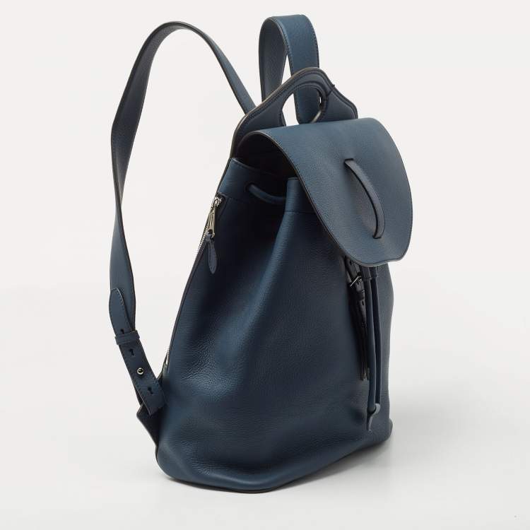 Pre Owned Burberry Ash Blue Leather Pocket Backpack