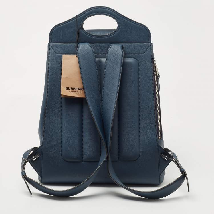 Pre Owned Burberry Ash Blue Leather Pocket Backpack
