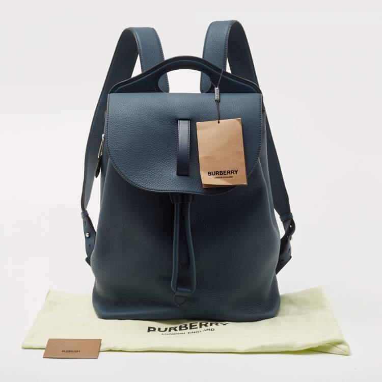 Pre Owned Burberry Ash Blue Leather Pocket Backpack