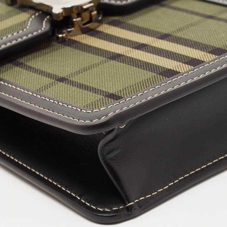 Pre Owned Burberry Black/Green Checkered Canvas and Leather Robin Crossbody Bag