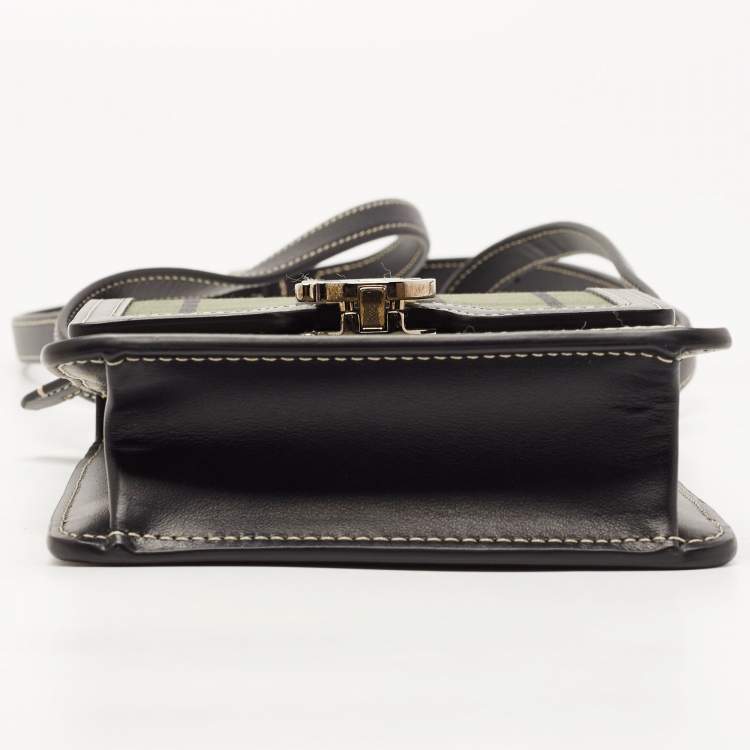 Pre Owned Burberry Black/Green Checkered Canvas and Leather Robin Crossbody Bag