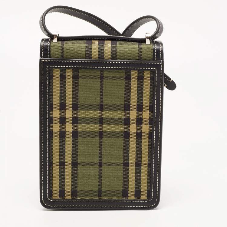 Pre Owned Burberry Black/Green Checkered Canvas and Leather Robin Crossbody Bag