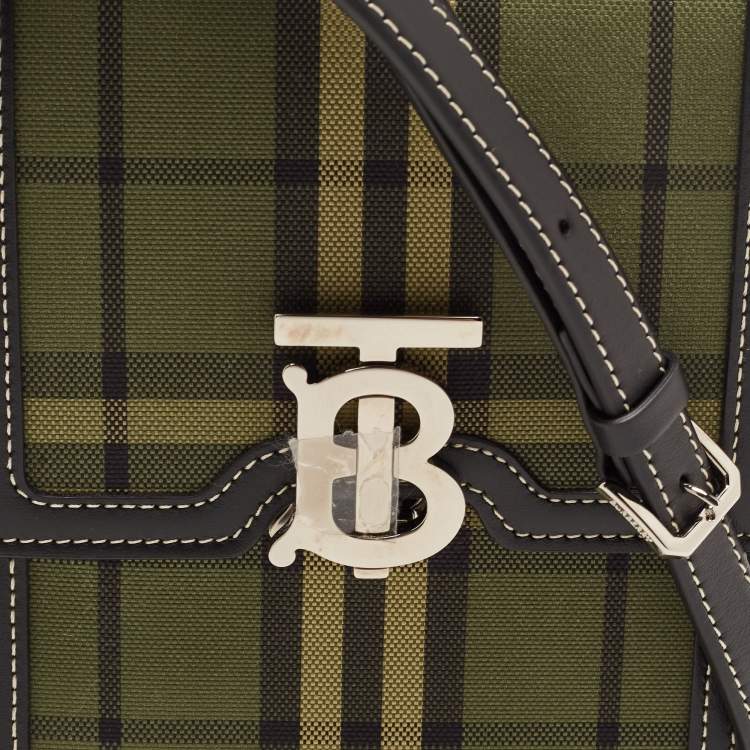 Pre Owned Burberry Black/Green Checkered Canvas and Leather Robin Crossbody Bag