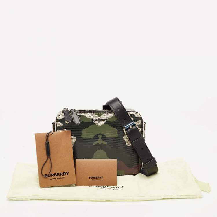 Pre Owned Burberry Green Camo Print Canvas Sutton Crossbody Bag