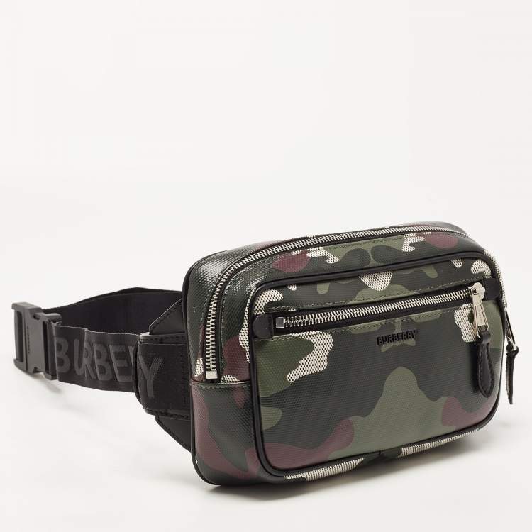 Pre Owned Burberry Green Camo Print Canvas West Belt Bag