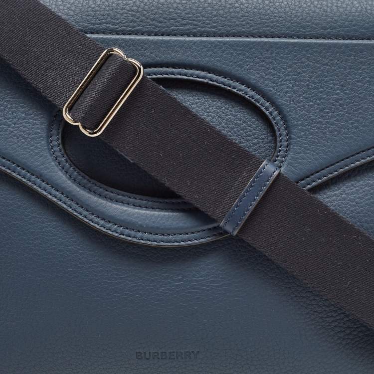 Pre Owned Burberry Ash Blue Leather Large Pocket Messenger Bag