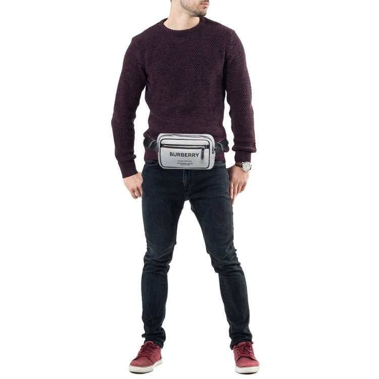 Pre Owned Burberry Grey Canvas and Leather West Belt Bag