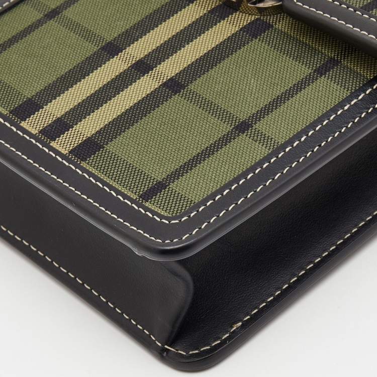 Pre Owned Burberry Military Green House Check Canvas Robin Crossbody Bag