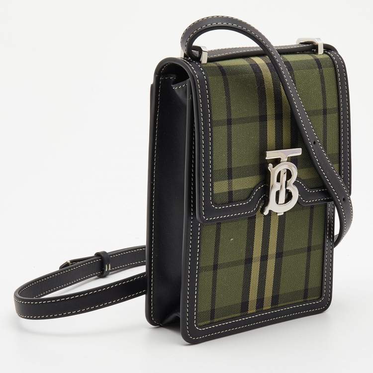 Pre Owned Burberry Military Green House Check Canvas Robin Crossbody Bag