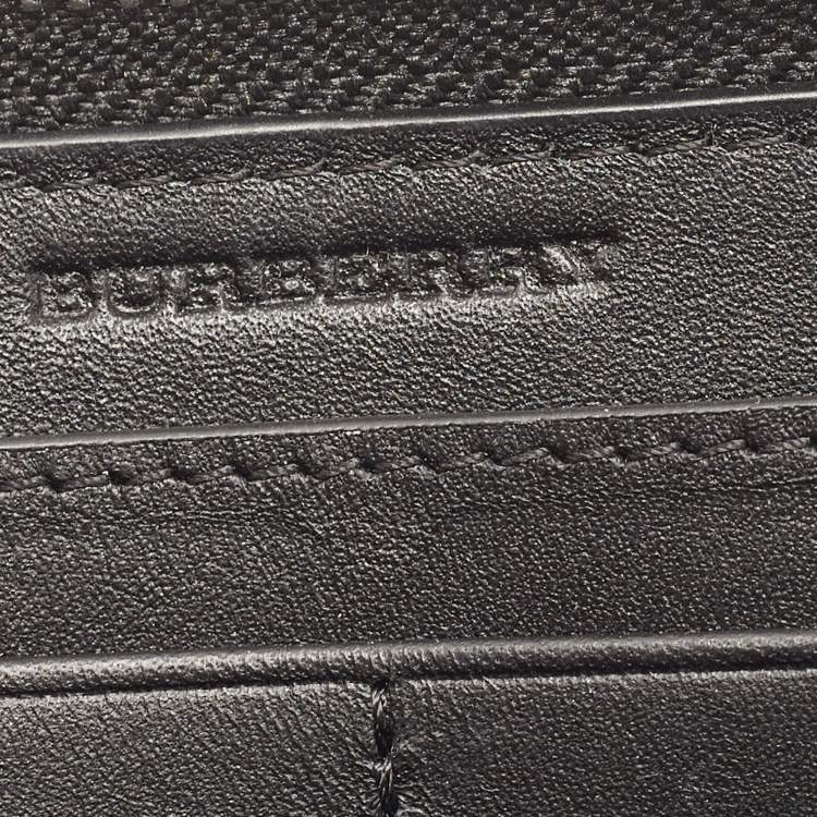 Pre Owned Burberry Charcoal London Check Coated Canvas Zip Around Continental Wallet