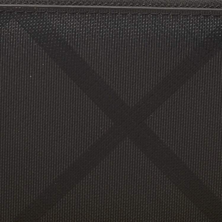 Pre Owned Burberry Charcoal London Check Coated Canvas Zip Around Continental Wallet