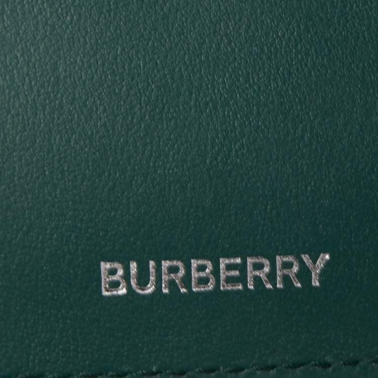 Pre Owned Burberry Green Check Embossed Leather CC Bills Bifold Wallet