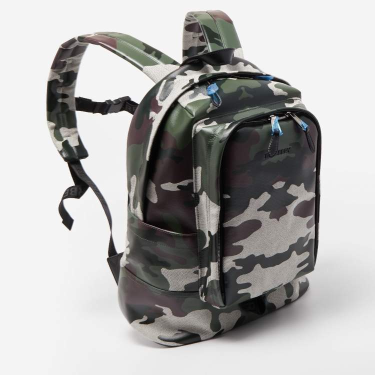 Pre Owned Burberry Green Camouflage Coated Canvas Large Jack Backpack