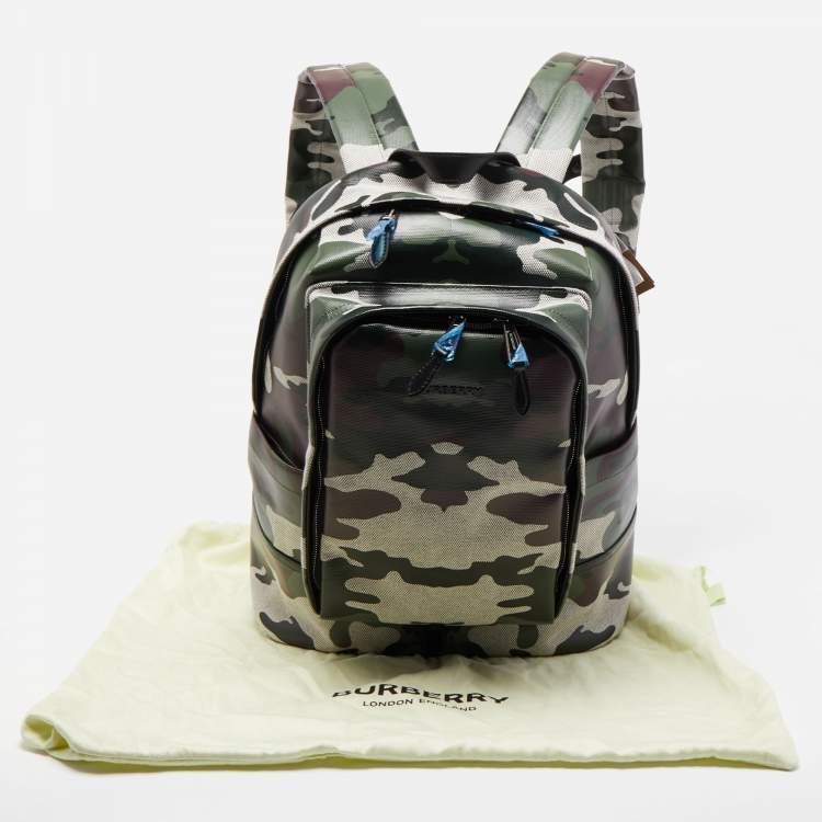 Pre Owned Burberry Green Camouflage Coated Canvas Large Jack Backpack