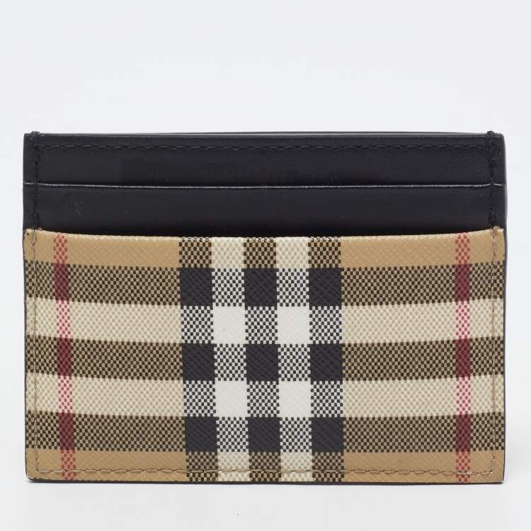 Pre Owned Burberry Beige House Check Coated Canvas and Leather Card Holder