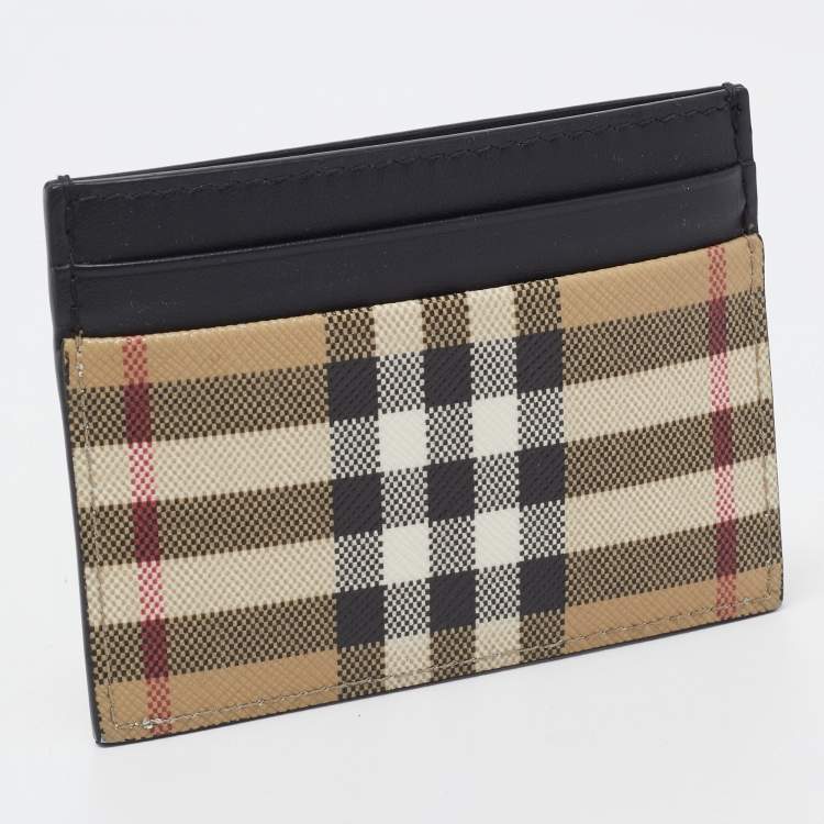 Pre Owned Burberry Beige House Check Coated Canvas and Leather Card Holder