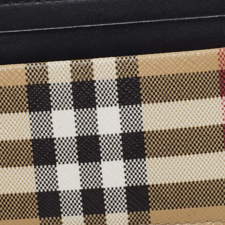Pre Owned Burberry Beige House Check Coated Canvas and Leather Card Holder