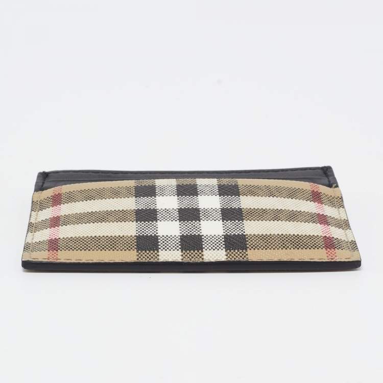 Pre Owned Burberry Beige House Check Coated Canvas and Leather Card Holder