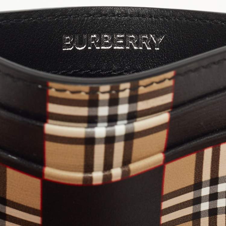 Pre Owned Burberry Beige/Black Checkerboard Leather Sandon Card Holder