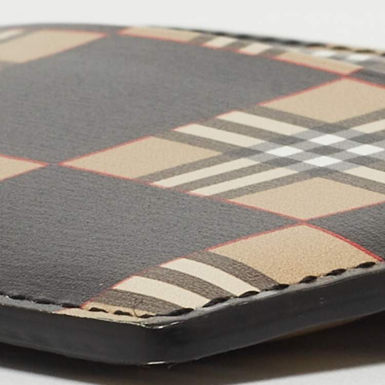 Pre Owned Burberry Beige/Black Checkerboard Leather Sandon Card Holder