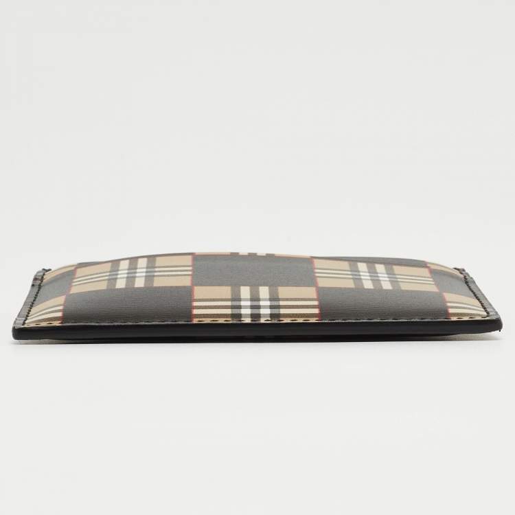 Pre Owned Burberry Beige/Black Checkerboard Leather Sandon Card Holder