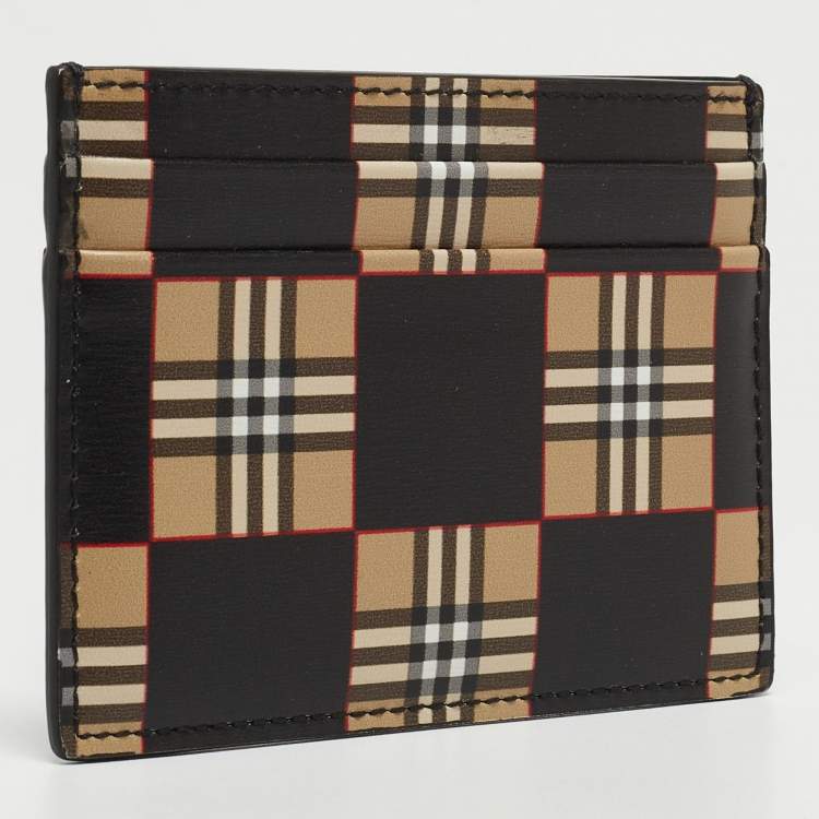 Pre Owned Burberry Beige/Black Checkerboard Leather Sandon Card Holder
