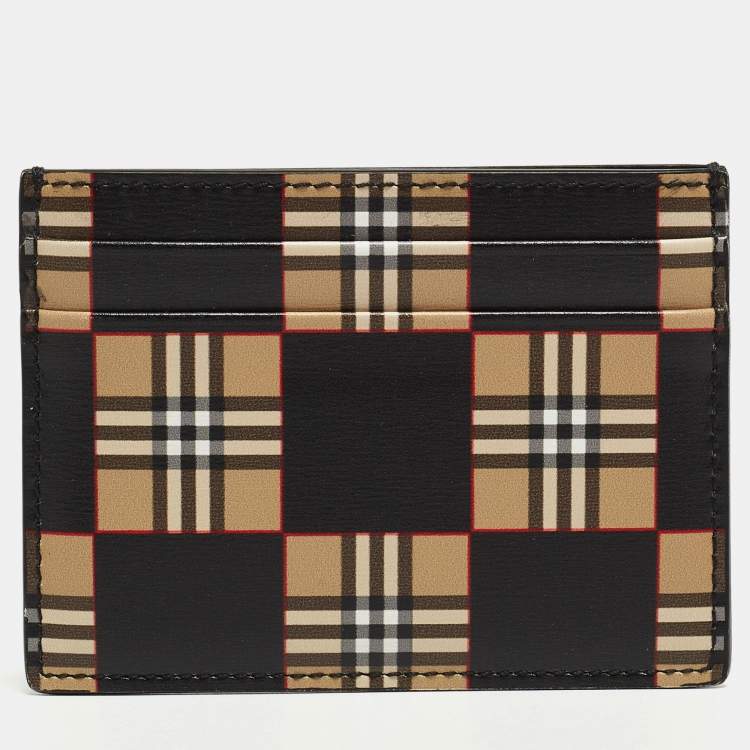 Pre Owned Burberry Beige/Black Checkerboard Leather Sandon Card Holder