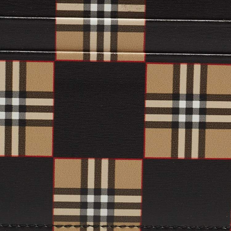 Pre Owned Burberry Beige/Black Checkerboard Leather Sandon Card Holder