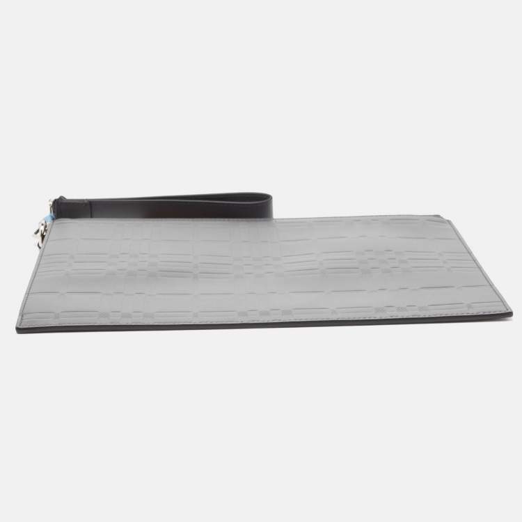 Pre Owned Burberry Grey Leather Wristlet Zip Pouch