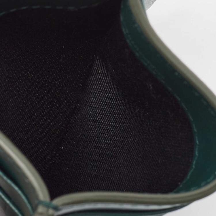 Pre Owned Burberry Dark Green Check Embossed Leather Sandon Card Holder