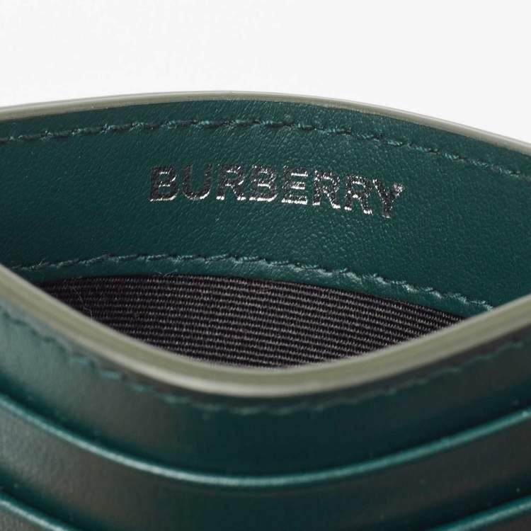 Pre Owned Burberry Dark Green Check Embossed Leather Sandon Card Holder