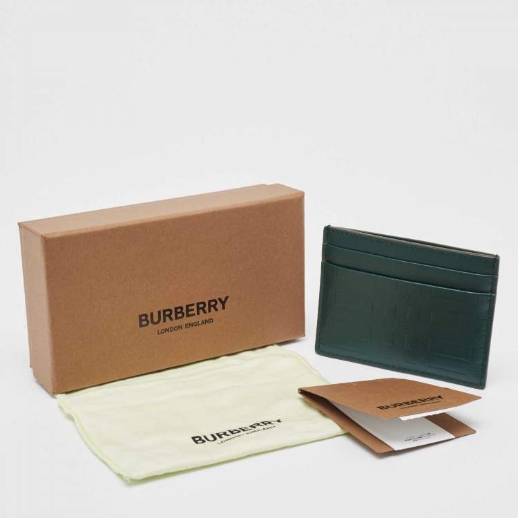 Pre Owned Burberry Dark Green Check Embossed Leather Sandon Card Holder