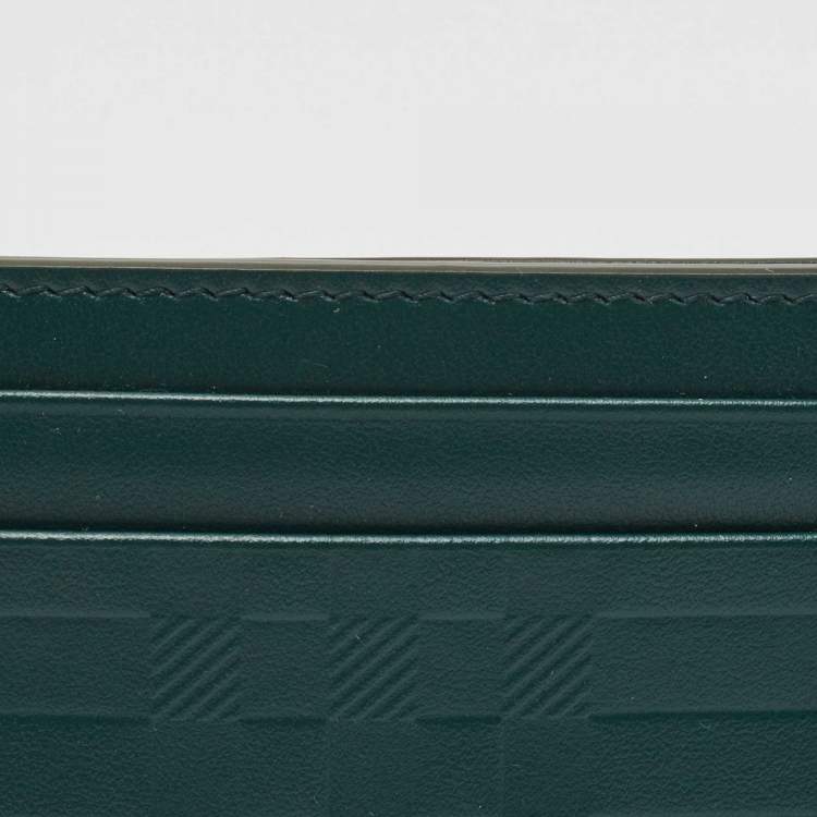 Pre Owned Burberry Dark Green Check Embossed Leather Sandon Card Holder