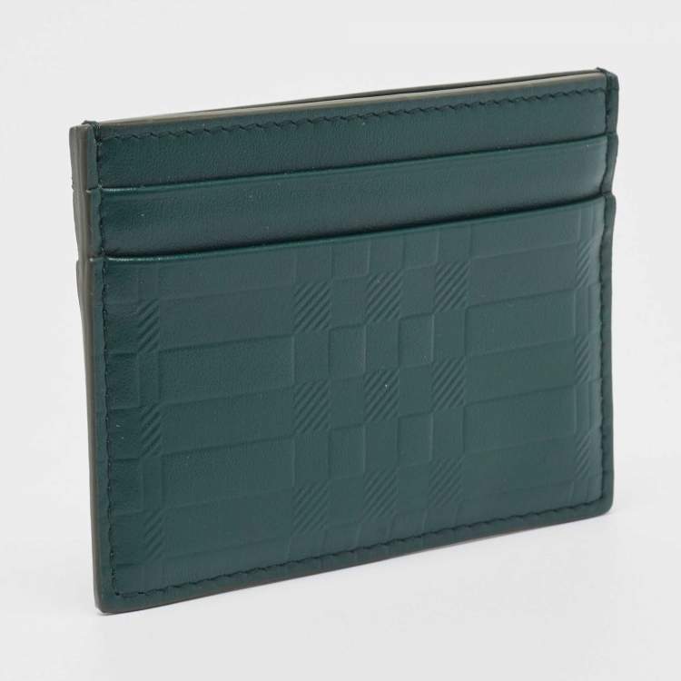 Pre Owned Burberry Dark Green Check Embossed Leather Sandon Card Holder