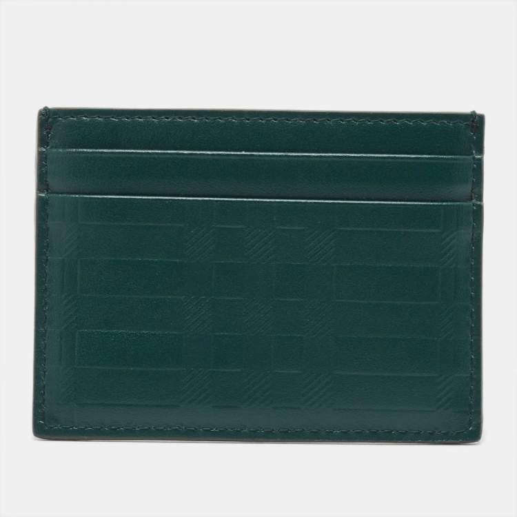 Pre Owned Burberry Dark Green Check Embossed Leather Sandon Card Holder