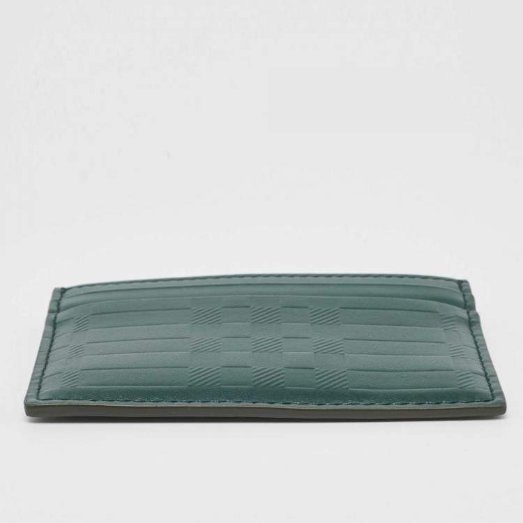 Pre Owned Burberry Dark Green Check Embossed Leather Sandon Card Holder