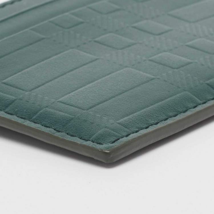 Pre Owned Burberry Dark Green Check Embossed Leather Sandon Card Holder