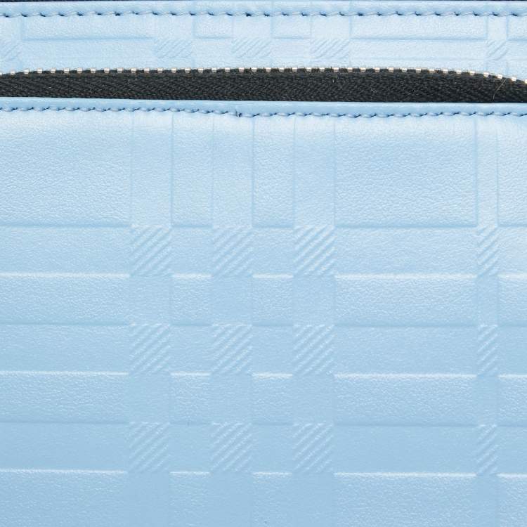Pre Owned Burberry Blue Jake Check Embossed Leather Crossbody Bag