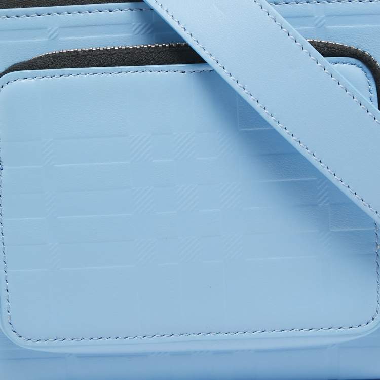 Pre Owned Burberry Blue Jake Check Embossed Leather Crossbody Bag