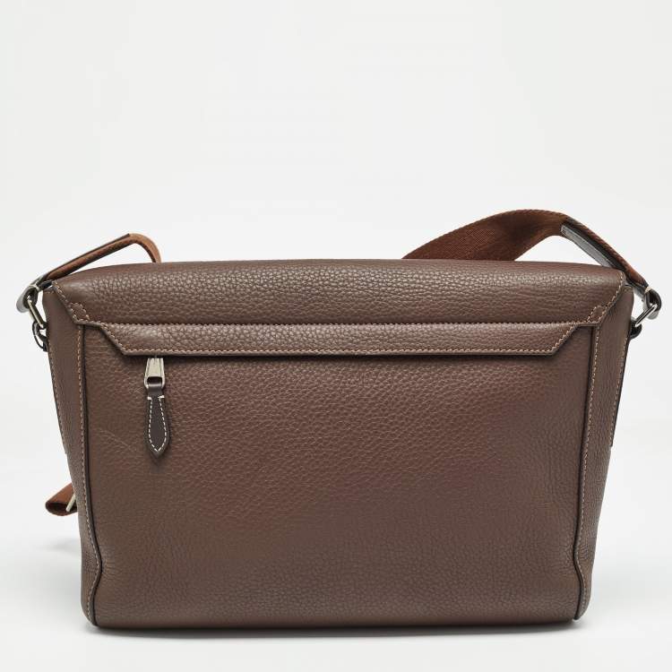 Pre Owned Burberry Dark Brown Leather Large Pocket Messenger Bag