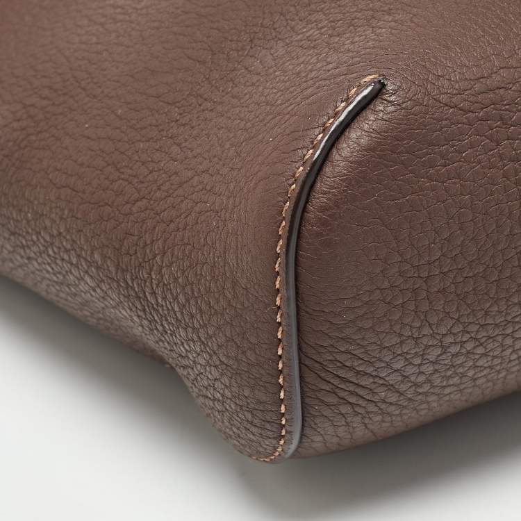 Pre Owned Burberry Dark Brown Leather Large Pocket Messenger Bag