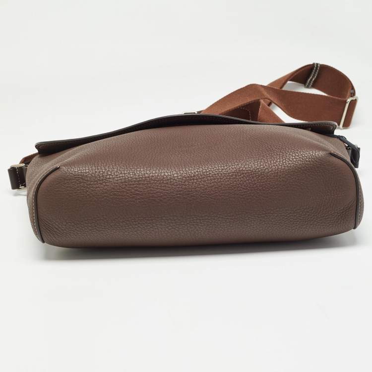Pre Owned Burberry Dark Brown Leather Large Pocket Messenger Bag