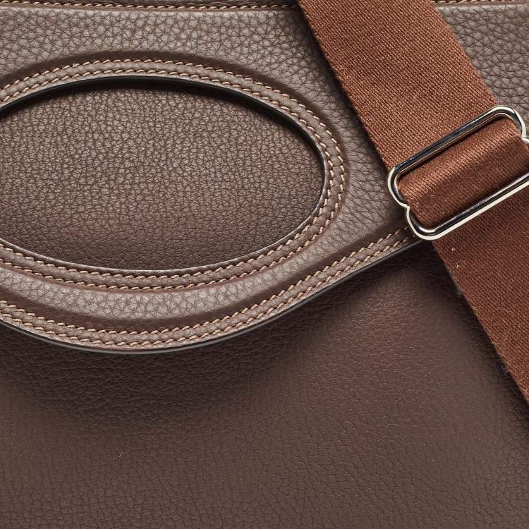 Pre Owned Burberry Dark Brown Leather Large Pocket Messenger Bag