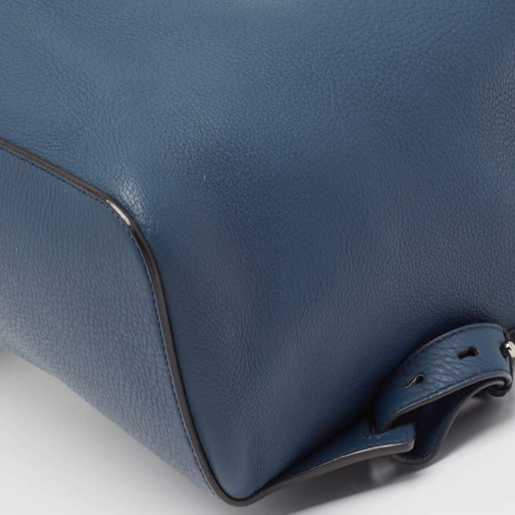Pre Owned Burberry Ash Blue Grain Leather Pocket Backpack