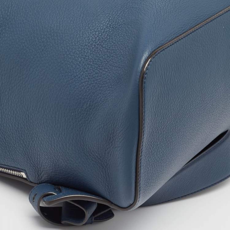 Pre Owned Burberry Ash Blue Grain Leather Pocket Backpack