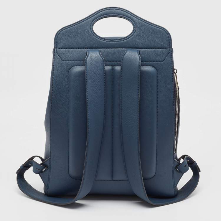Pre Owned Burberry Ash Blue Grain Leather Pocket Backpack