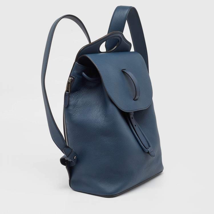 Pre Owned Burberry Ash Blue Grain Leather Pocket Backpack