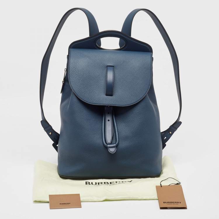 Pre Owned Burberry Ash Blue Grain Leather Pocket Backpack