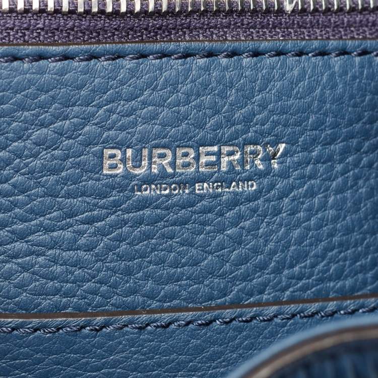 Pre Owned Burberry Ash Blue Grain Leather Pocket Backpack